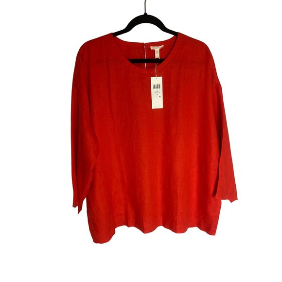 NWT Eileen Fisher Boxy 3/4 Sleeve Length Red Top-sz Large - Picture 1 of 8